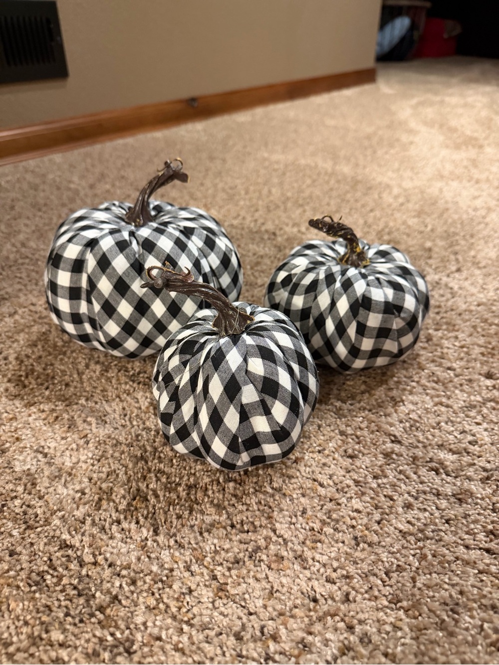 Black & White Buffalo Check Fabric Pumpkins - Home Accent Décor